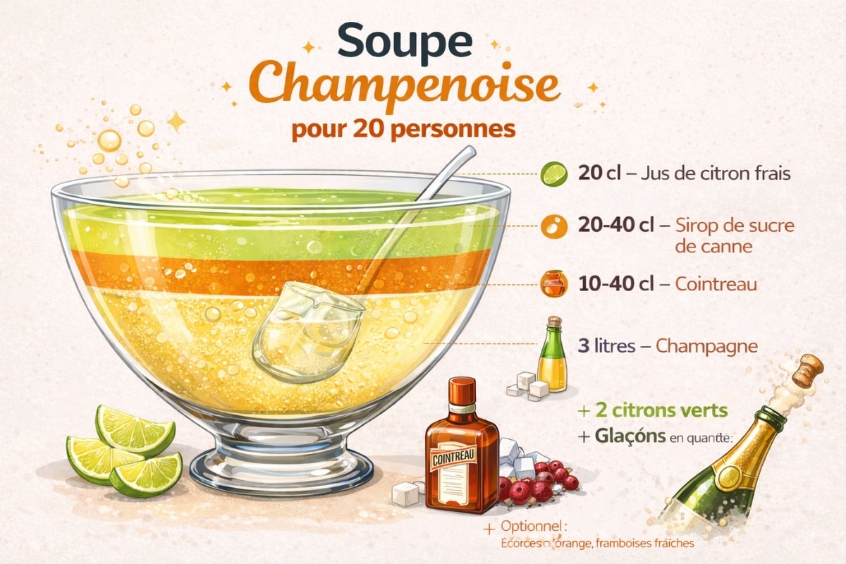 Soupe de champagne cointreau pour 20 personnes Soupe de champagne cointreau pour 20 personnes
