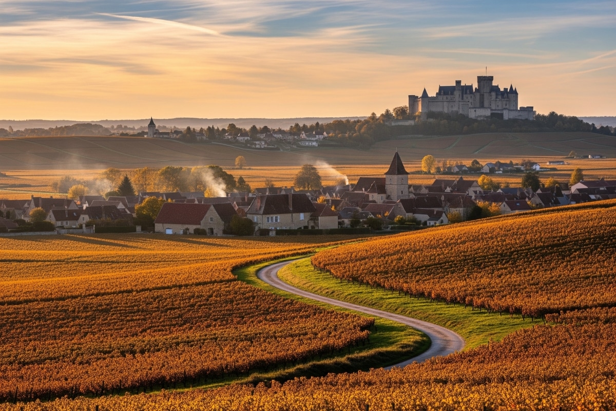 Paysage de Bourgogne avec vignobles, châteaux et villages pittoresques lors d’un week-end découverte