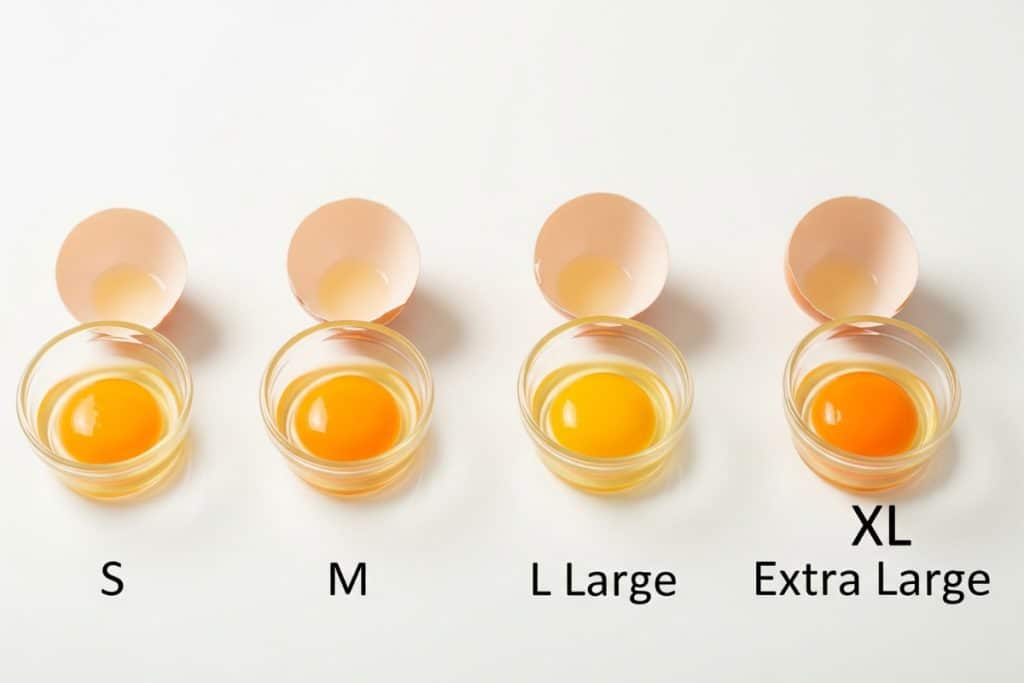 Jaunes œufs différents calibres tailles comparaison