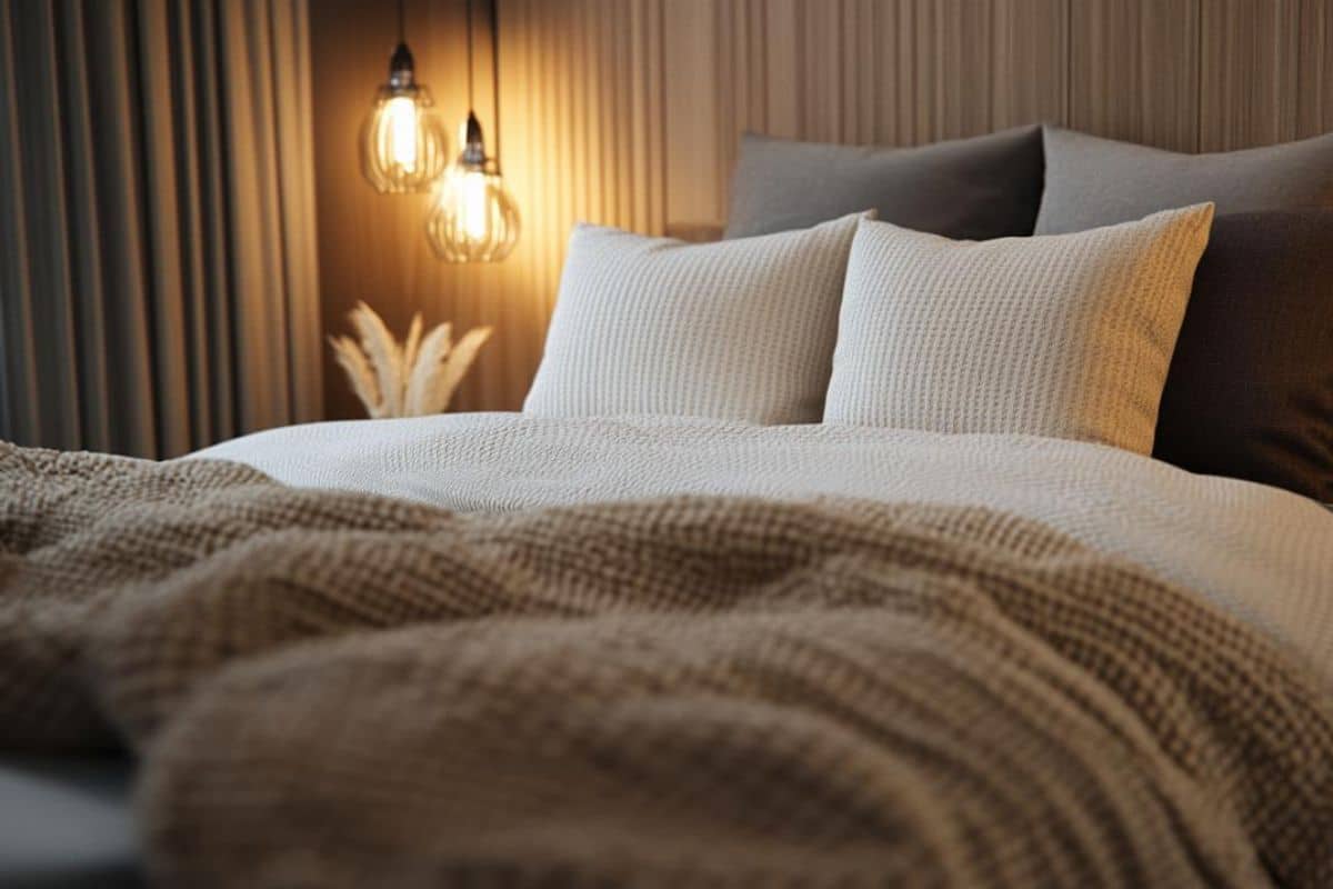 Chambre cosy literie design moderne