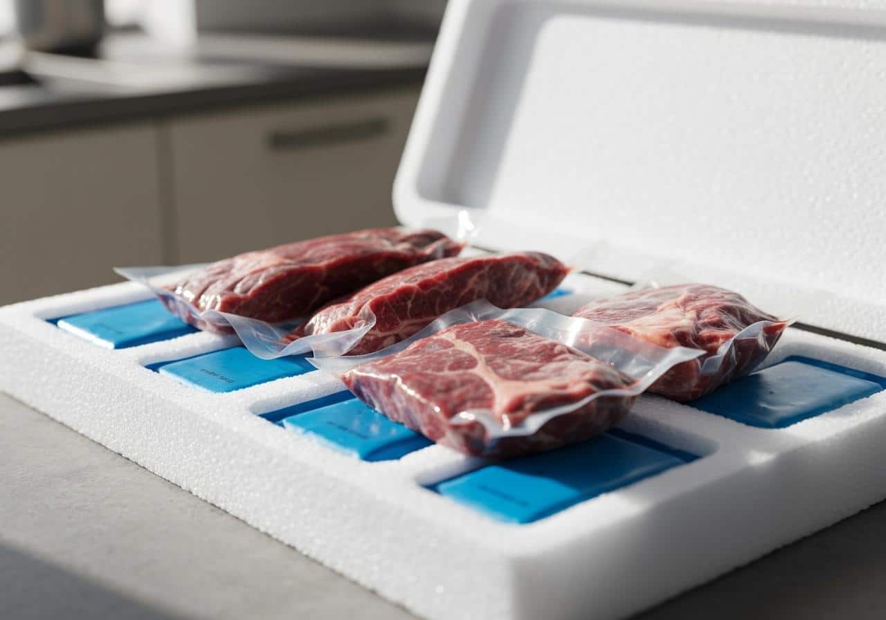 Colis de viande sous vide emballage isotherme ouvert