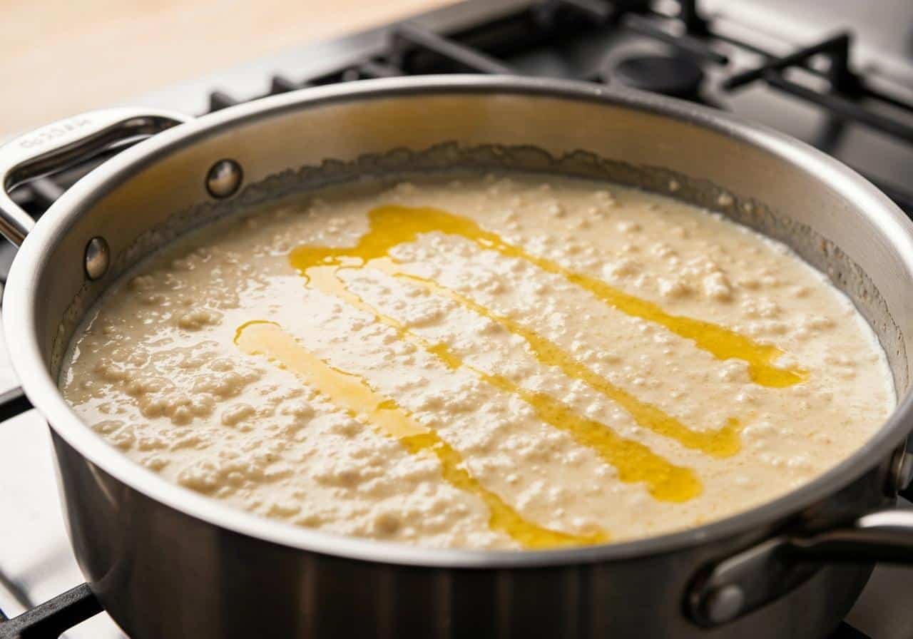 Sauce à la crème qui tranche dans une casserole