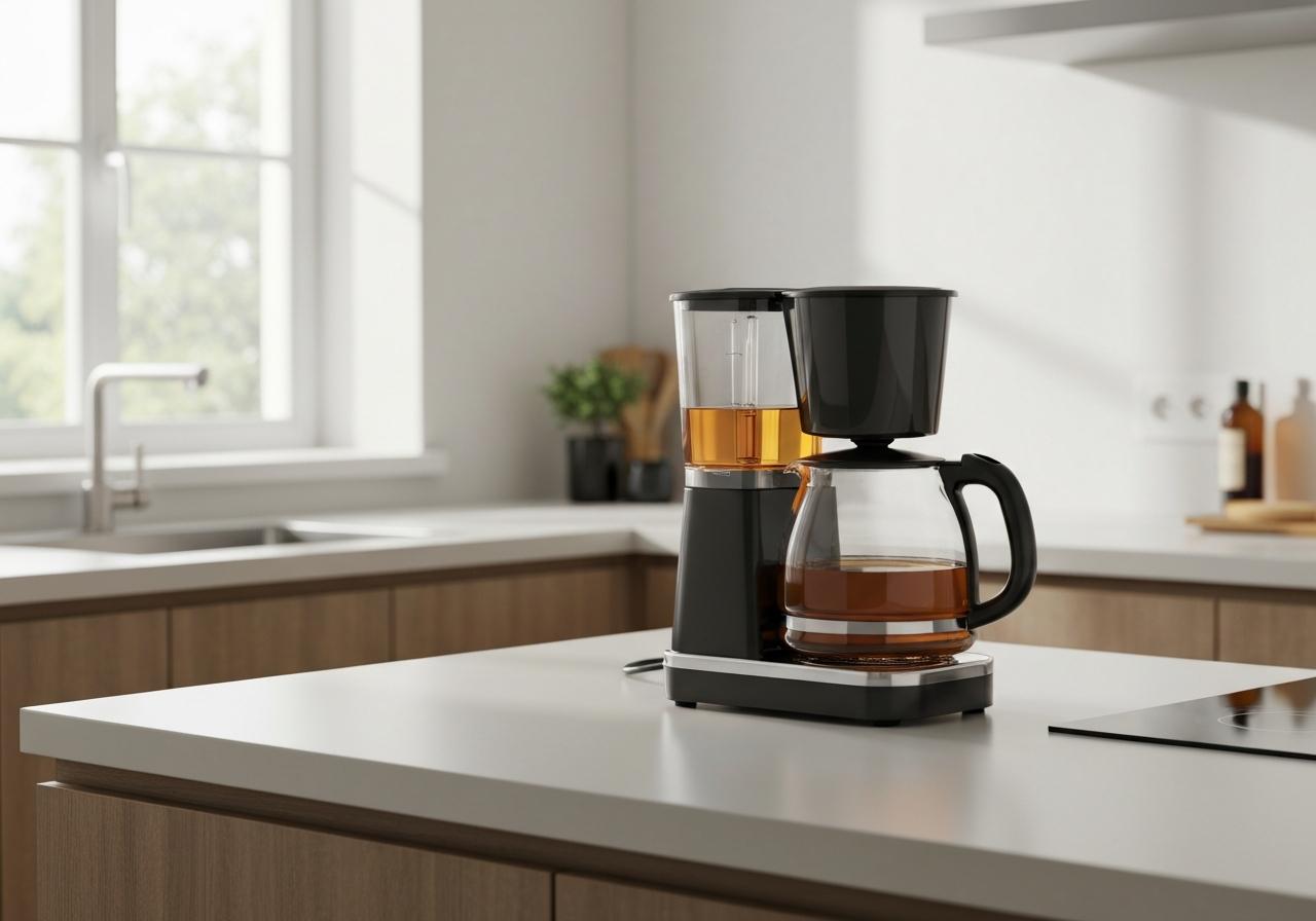 Cafetière électrique filtre avec réservoir rempli de solution détartrante