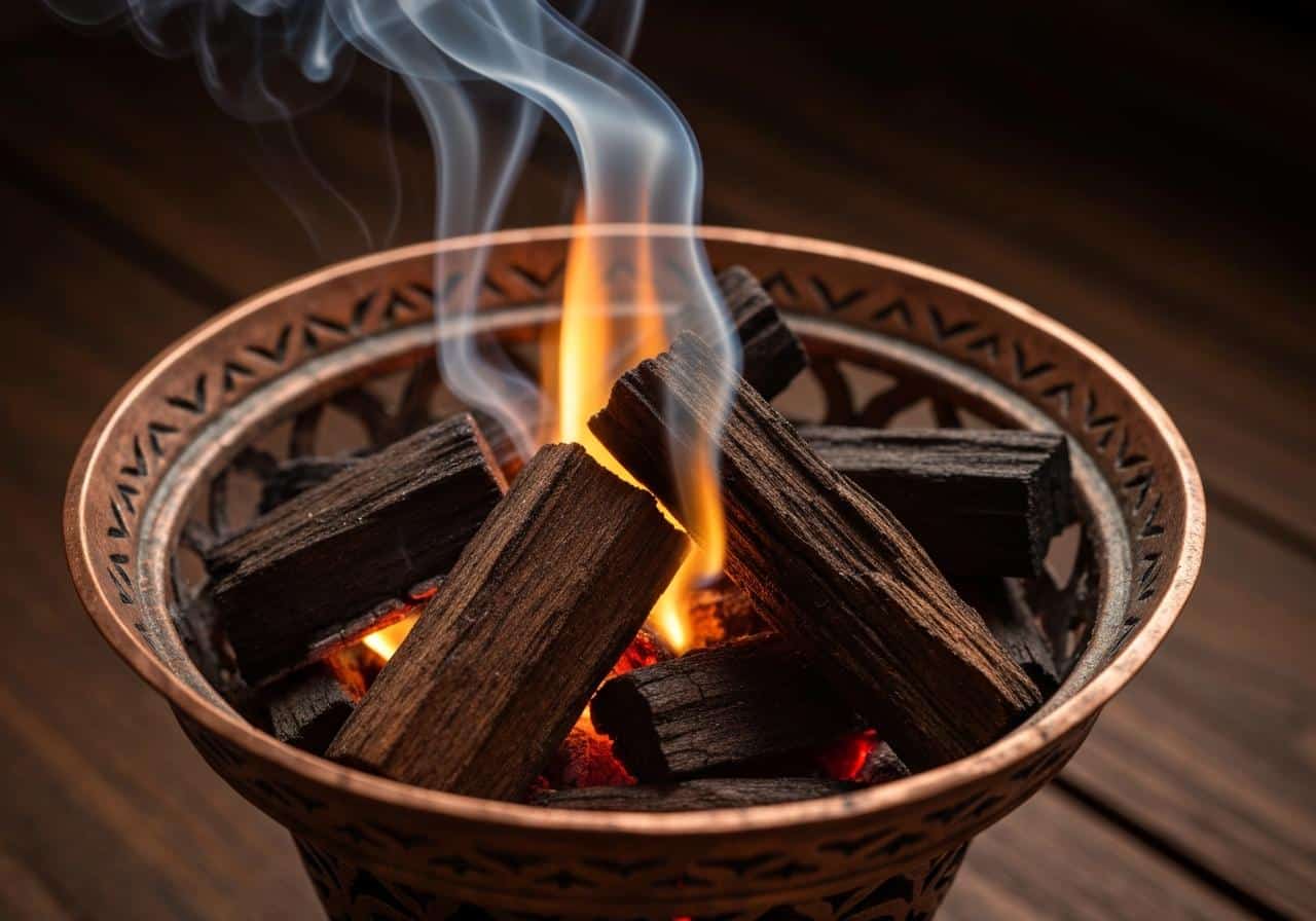 Copeaux d'oud et encensoir en cuivre traditionnel