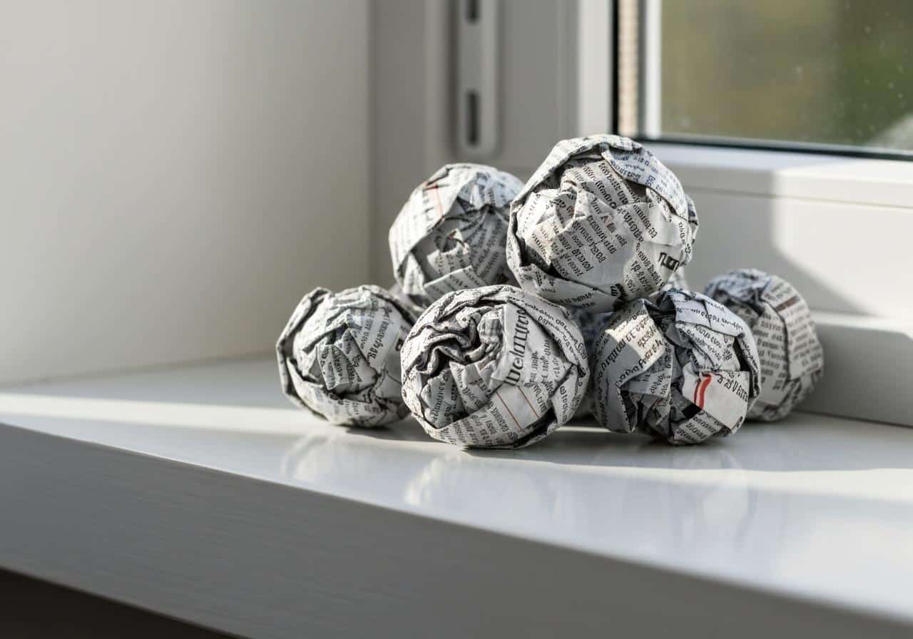 Papier journal froissé posé sur vitre propre brillante