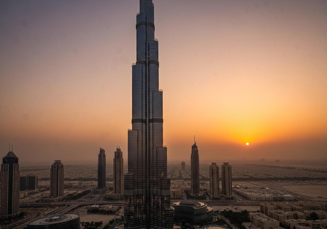 Burj Khalifa au coucher du soleil vue depuis le bas