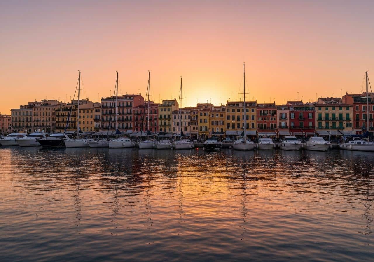 Vue du Vieux-Port de Marseille au coucher de soleil
